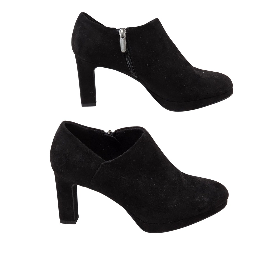 Xappeal faux suede Black High Heel Zipper Almond Toe Fall Bootie Women shoe 7 M